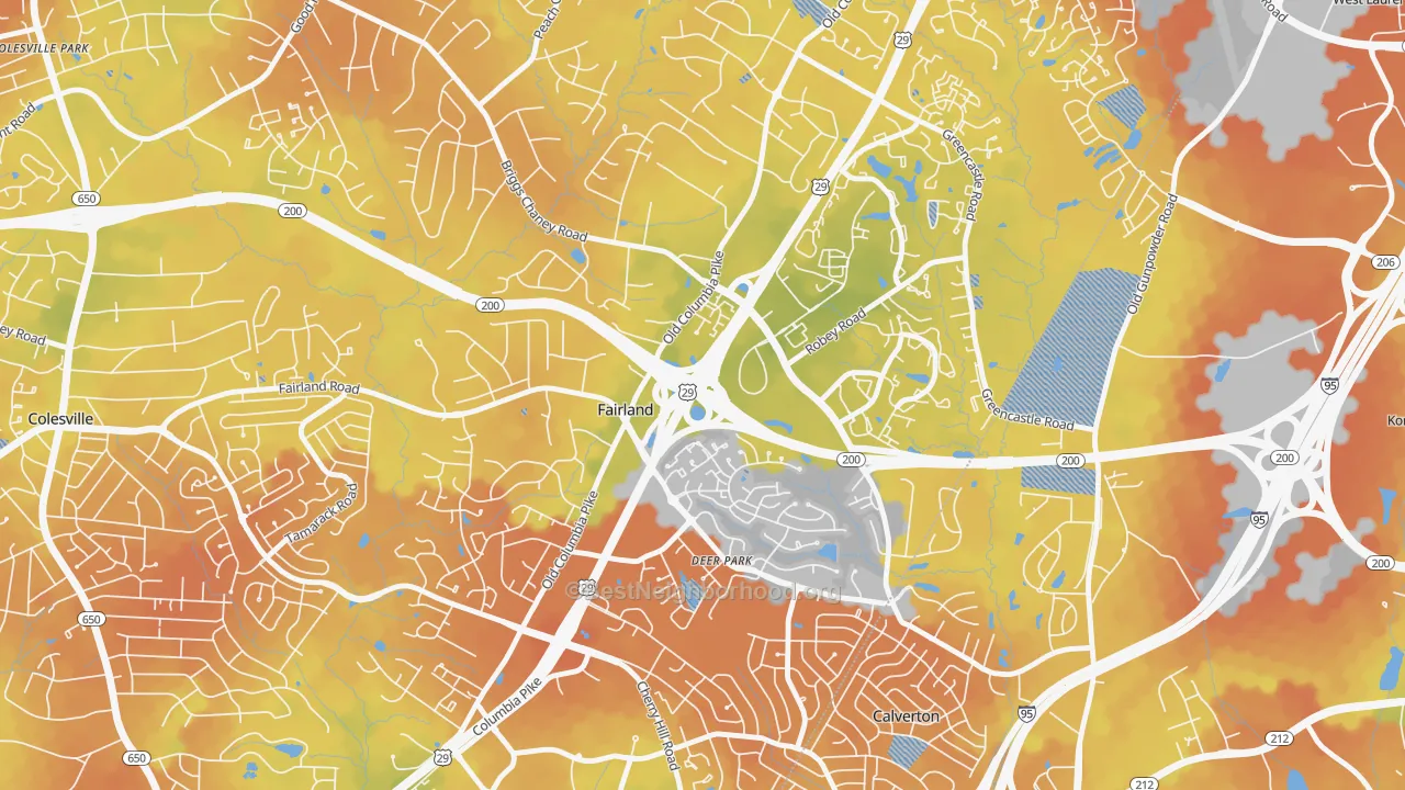 Bike Grade map of Fairland, MD