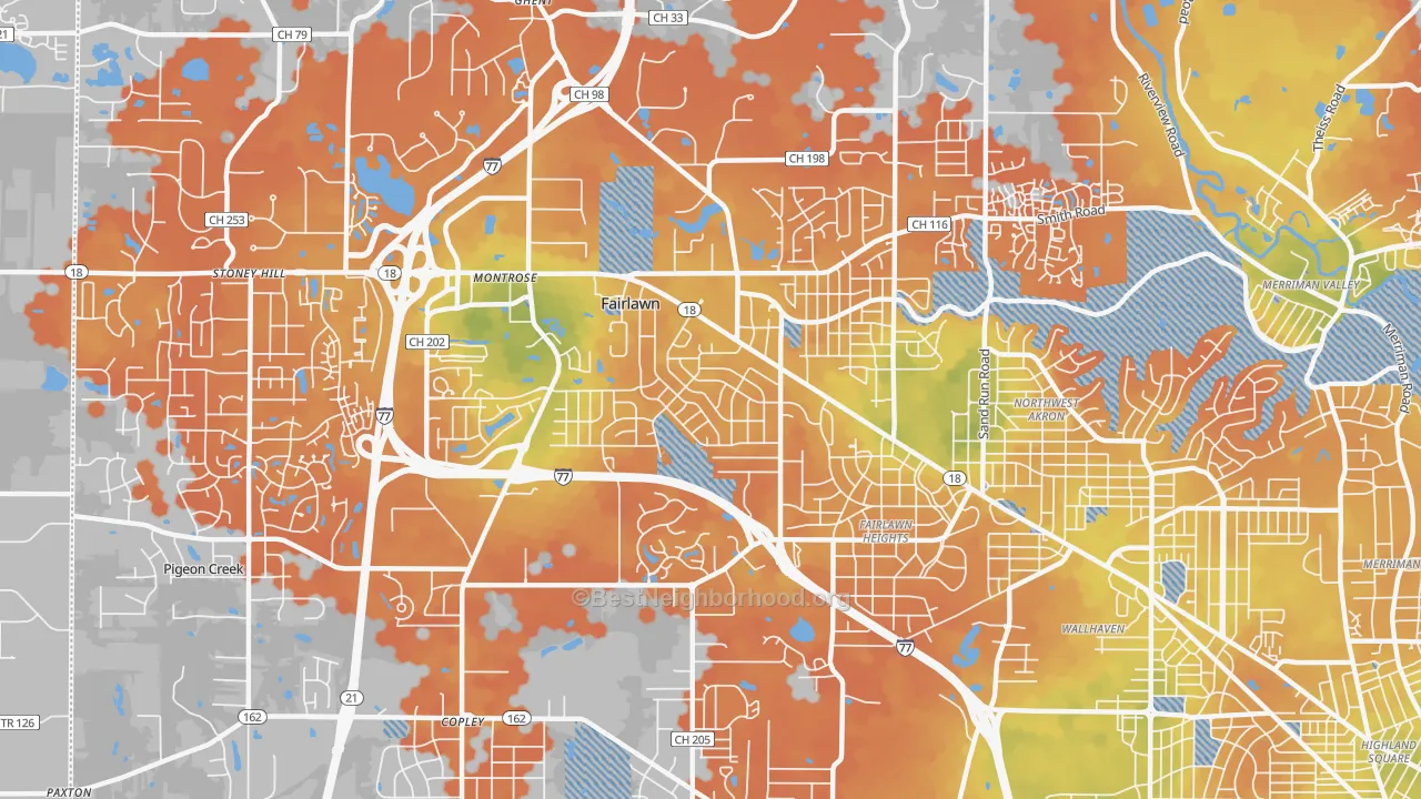 Bike Grade map of Fairlawn, OH