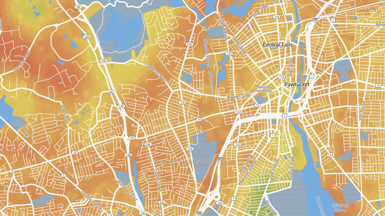 Bike Grade map of Fairlawn, Pawtucket, RI