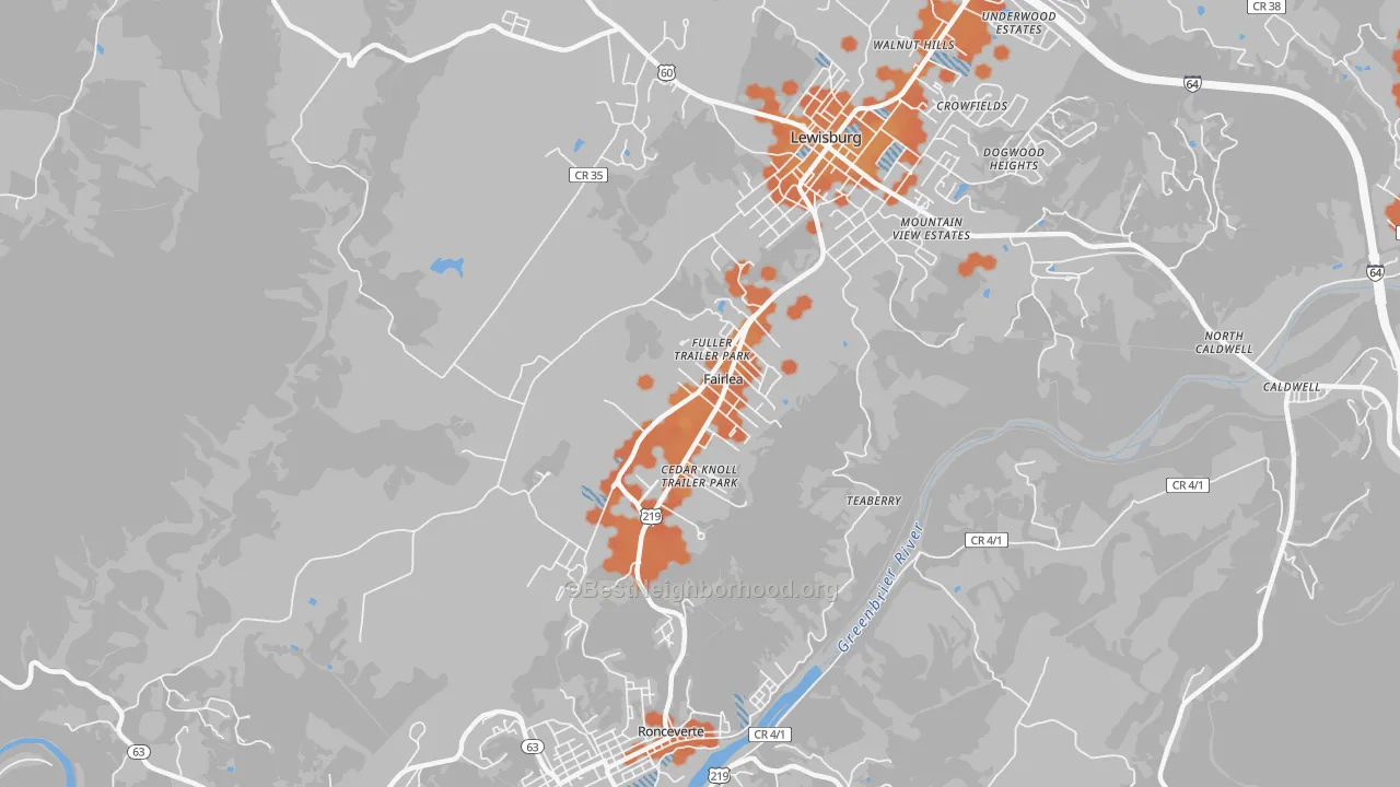 Bike Grade map of Fairlea, WV