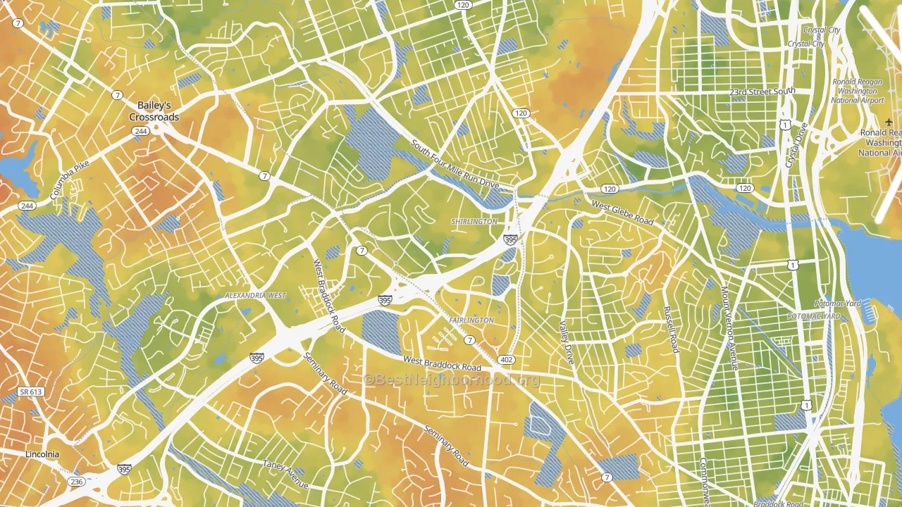 Bike Grade map of Fairlington-Shirlington, Arlington, VA