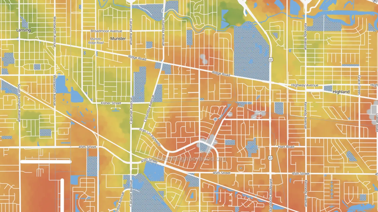 Bike Grade map of Fairmeadow, Munster, IN
