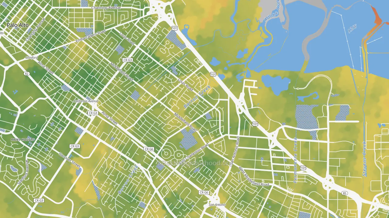 Bike Grade map of Fairmeadow, Palo Alto, CA
