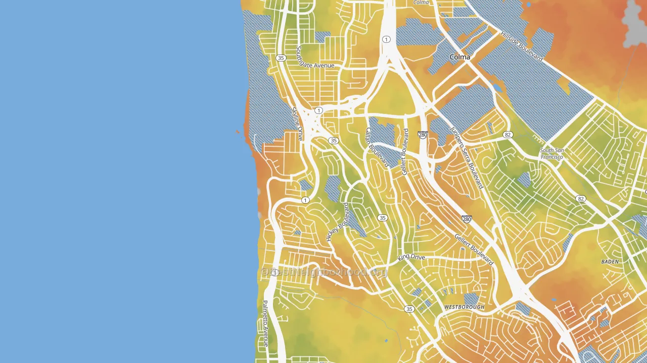 Bike Grade map of Fairmont, Pacifica, CA