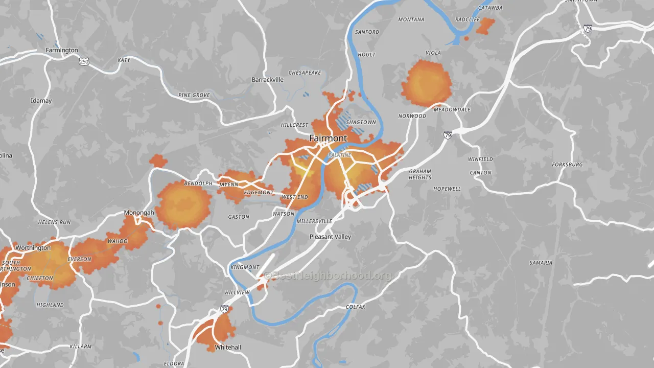 Bike Grade map of Fairmont, WV