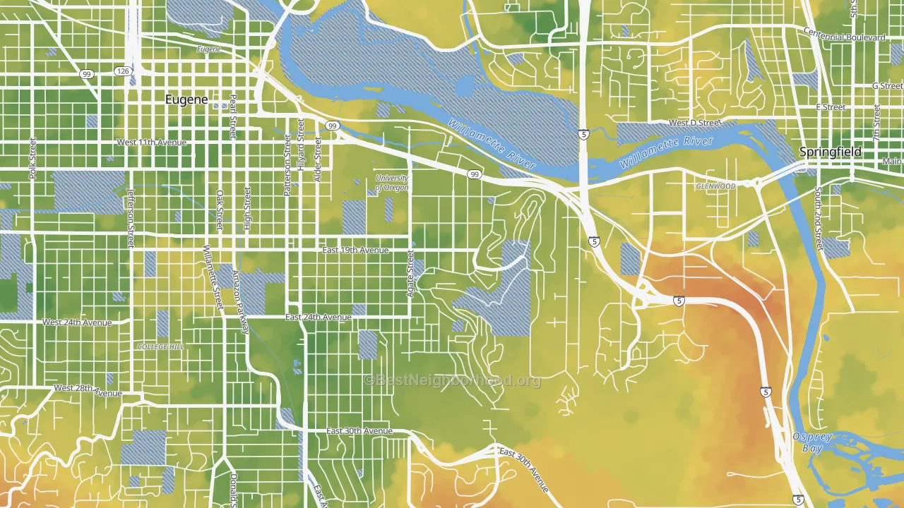 Bike Grade map of Fairmount, Eugene, OR
