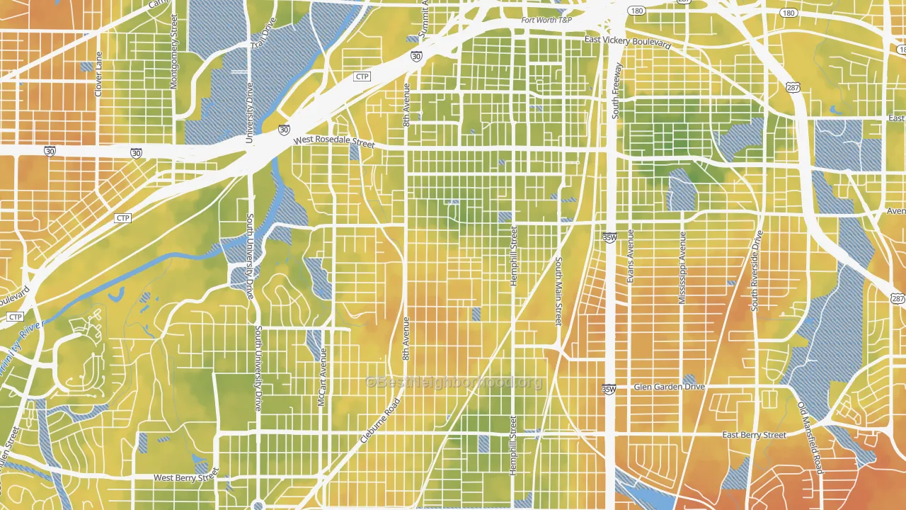 Bike Grade map of Fairmount, Fort Worth, TX