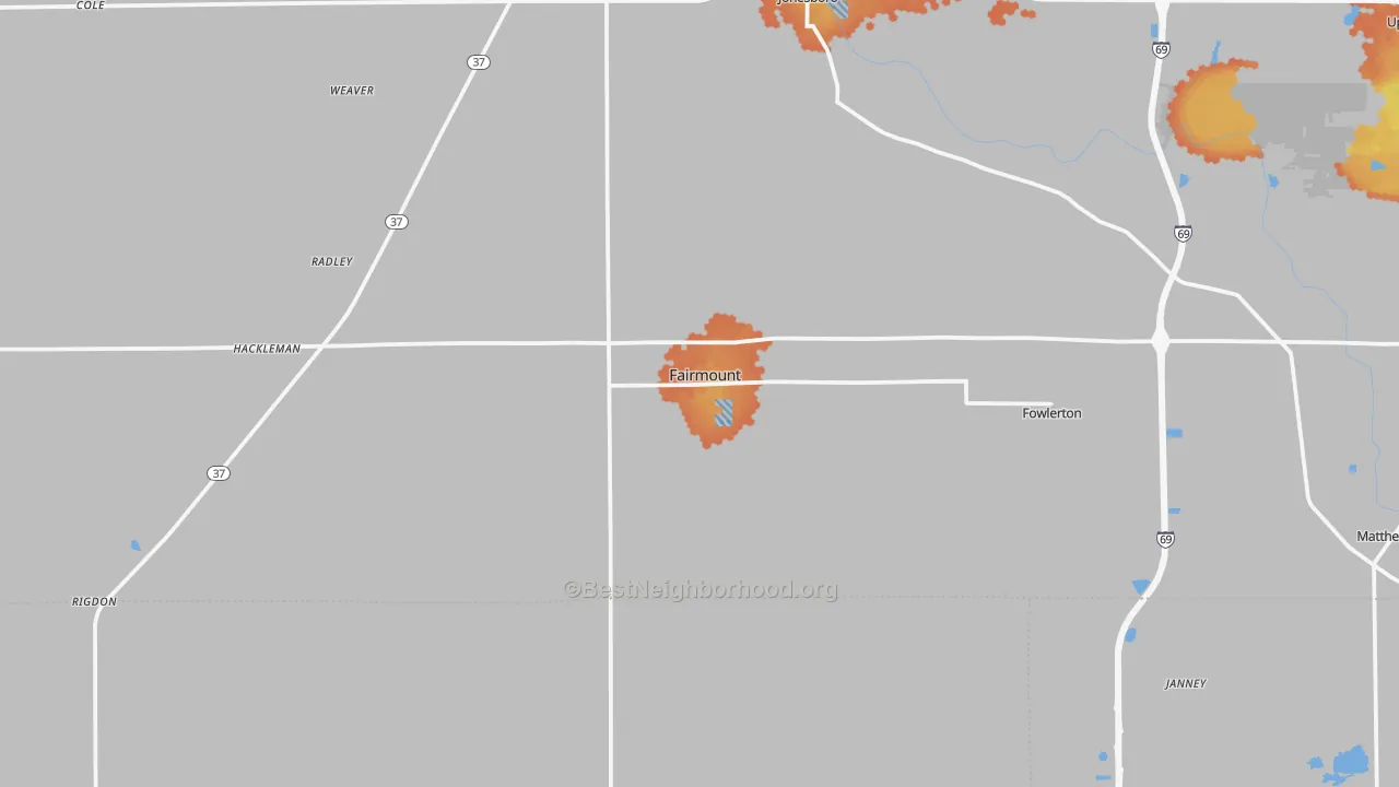 Bike Grade map of Fairmount, IN