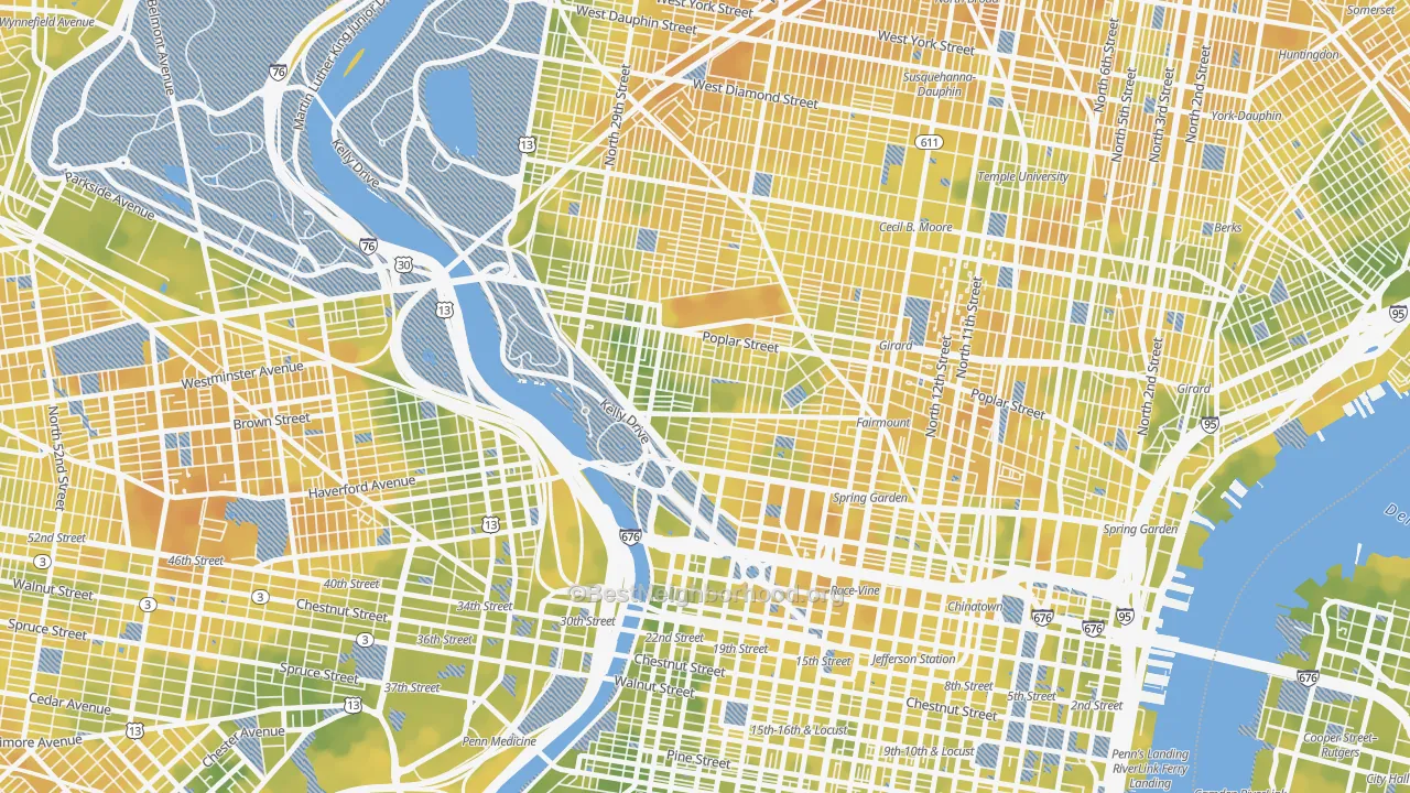 Bike Grade map of Fairmount, Philadelphia, PA