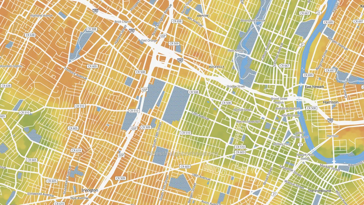 Bike Grade map of Fairmuont, Newark, NJ