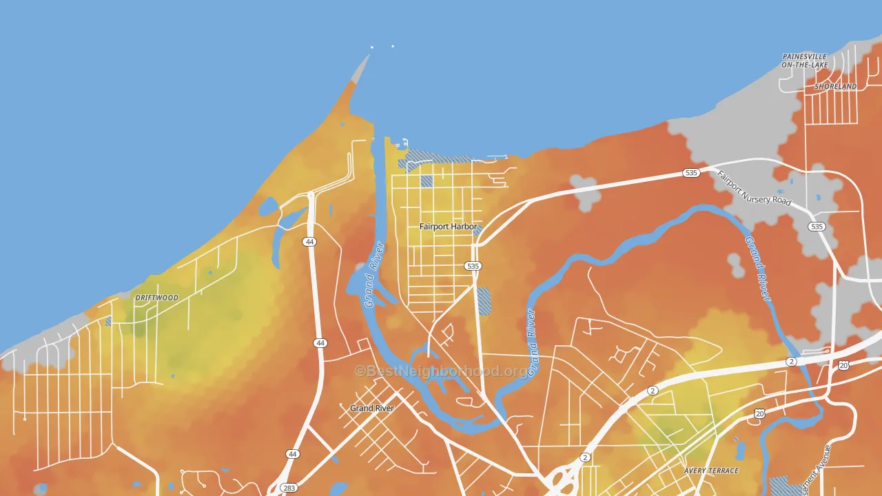 Bike Grade map of Fairport Harbor, OH