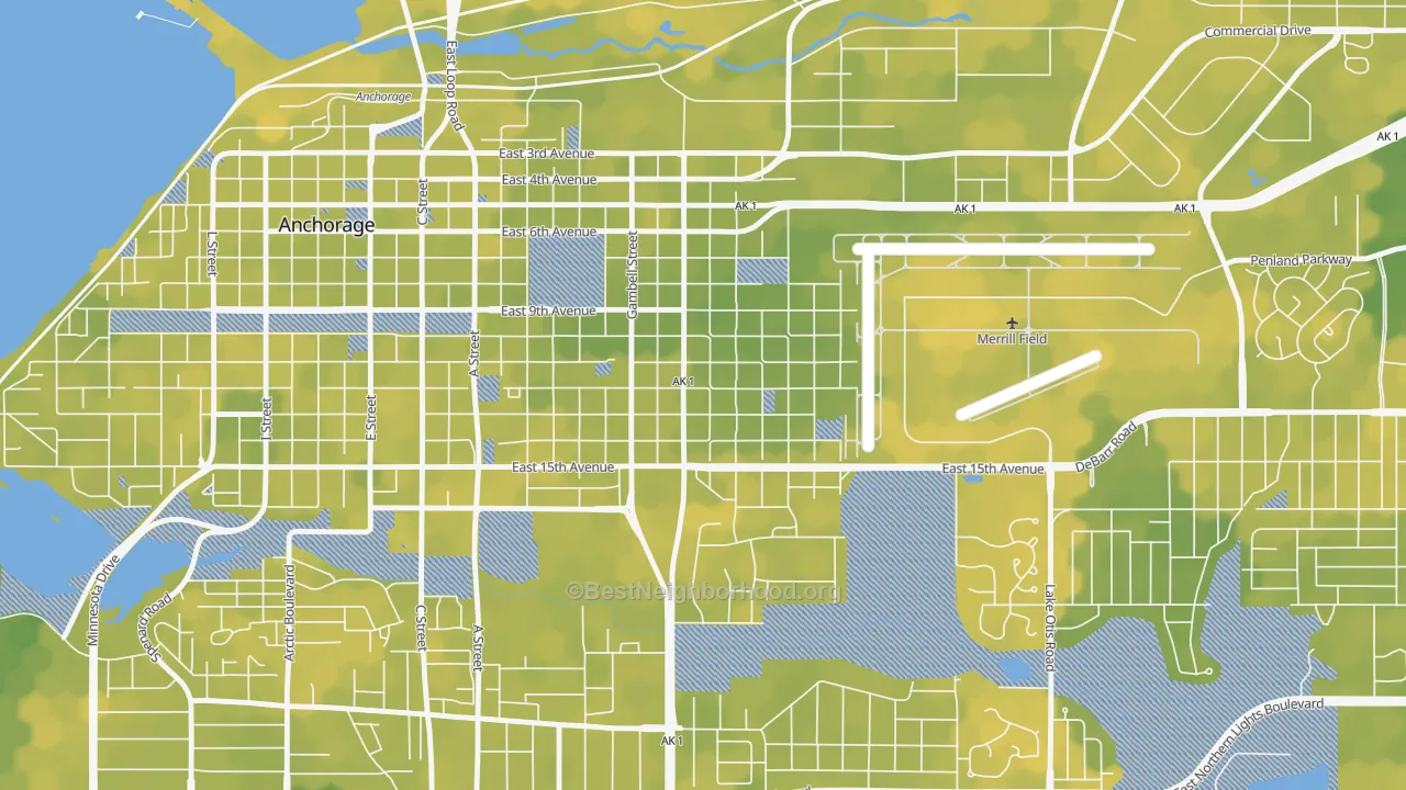 Bike Grade map of Fairview, Anchorage, AK