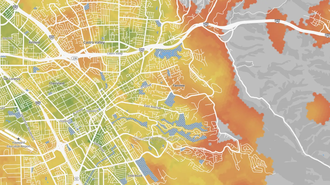 Bike Grade map of Fairview, CA