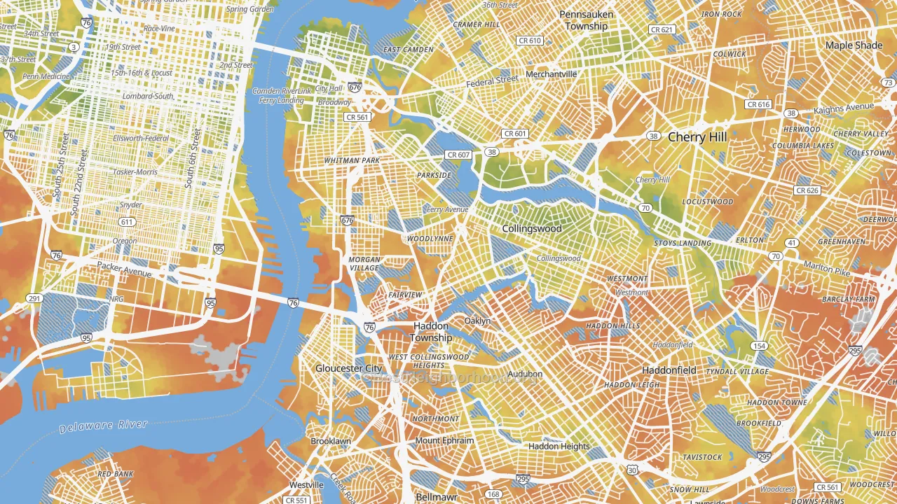 Bike Grade map of Fairview, Camden, NJ