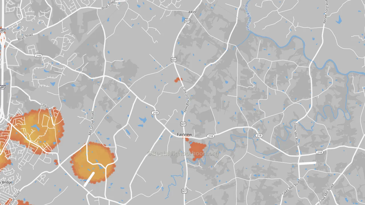 Bike Grade map of Fairview, Charlotte, NC