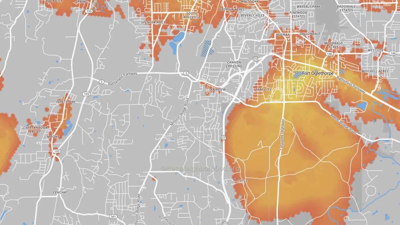 Bike Grade map of Fairview, GA