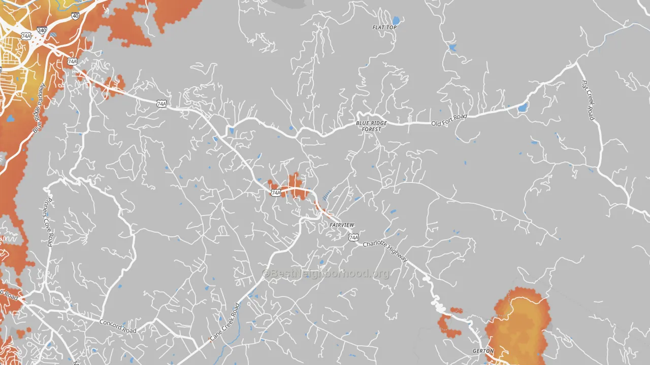 Bike Grade map of Fairview, NC