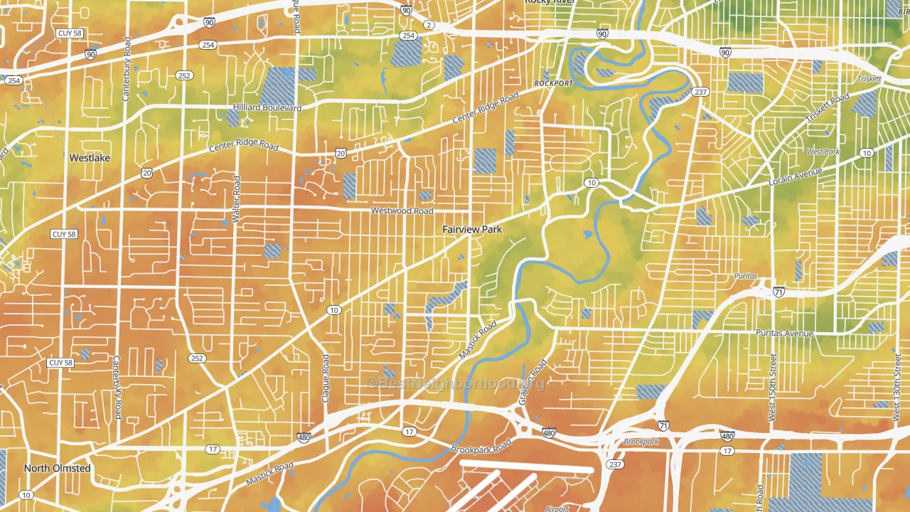Bike Grade map of Fairview Park, OH