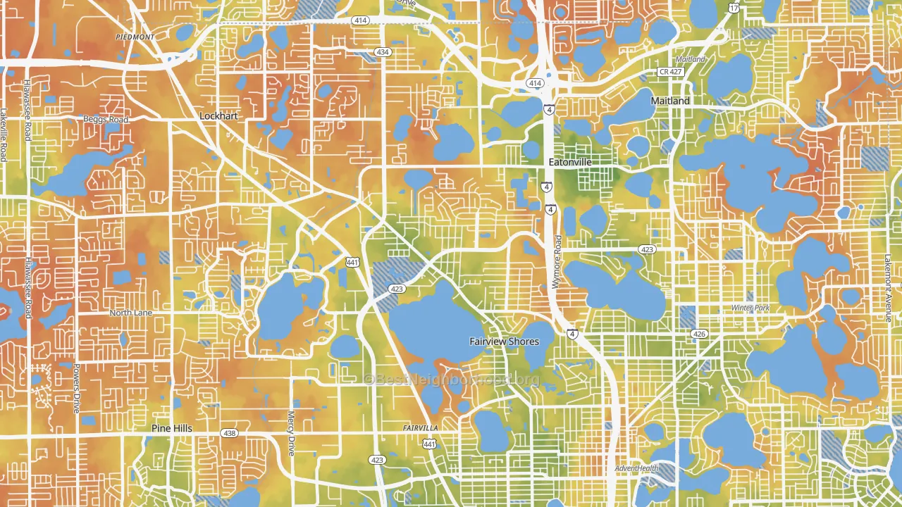 Bike Grade map of Fairview Shores, Orlando, FL