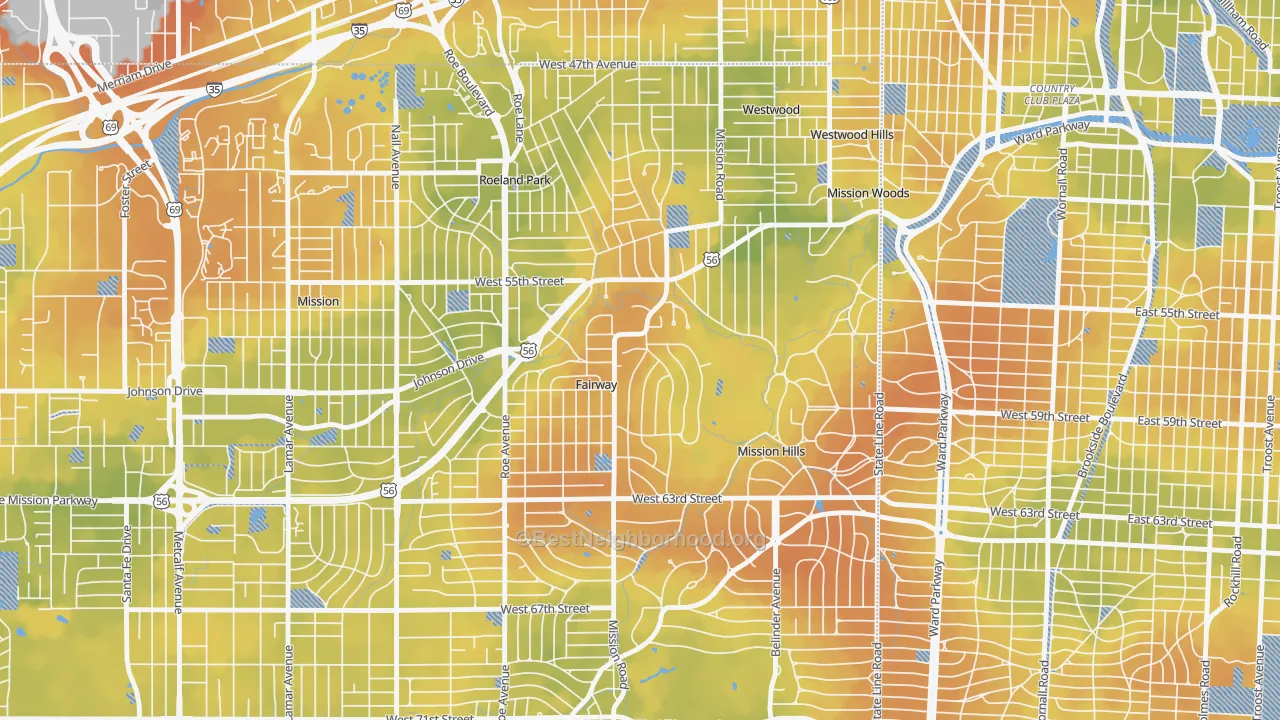 Bike Grade map of Fairway, KS
