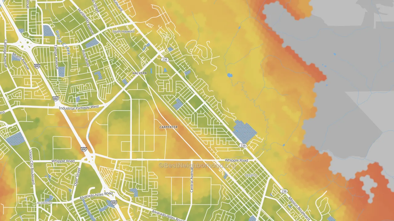 Bike Grade map of Fairway Park, Hayward, CA