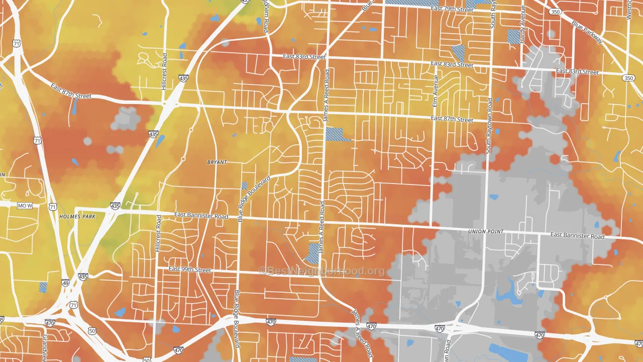 Bike Grade map of Fairwood and Robandee, Kansas City, MO