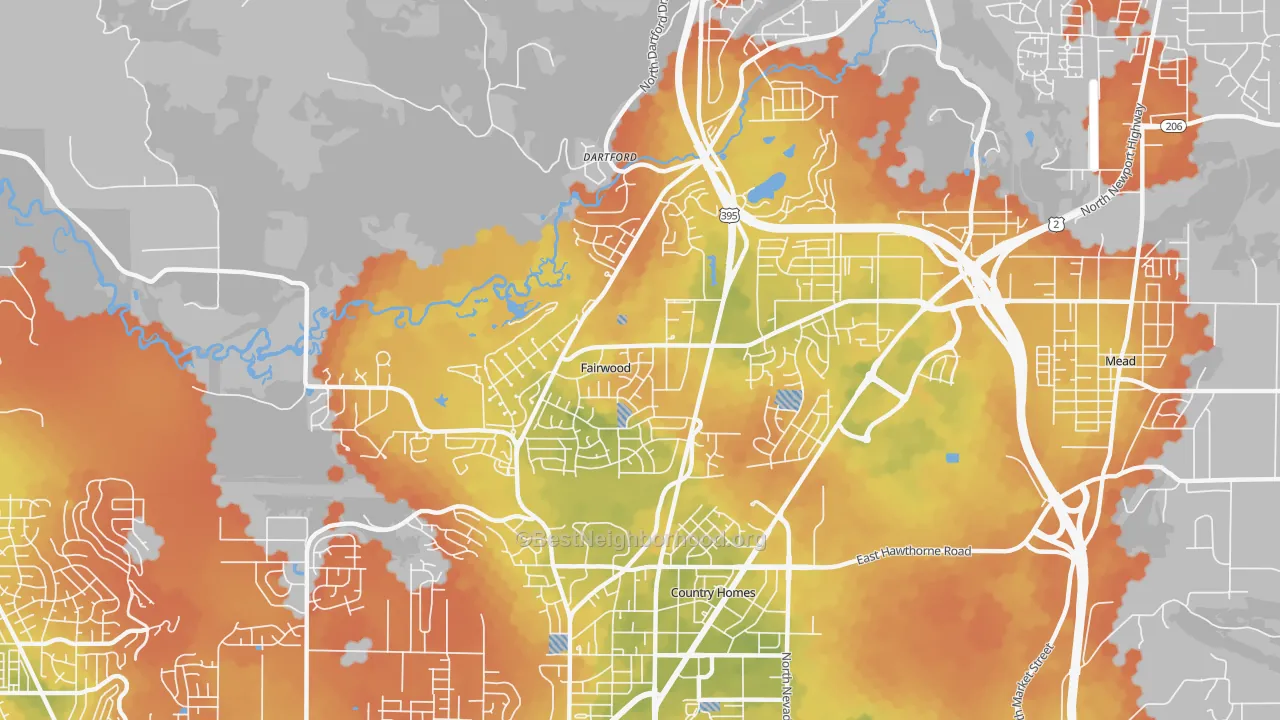 Bike Grade map of fairwood, Spokane, WA