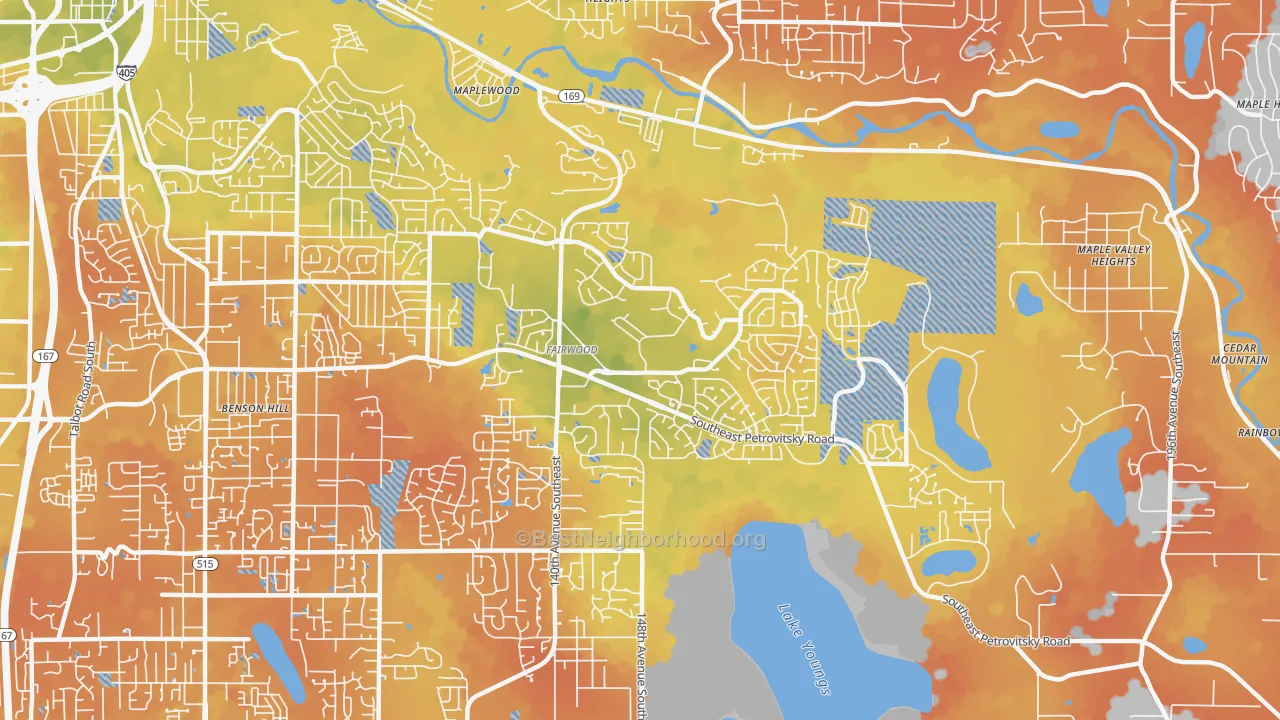 Bike Grade map of Fairwood, WA