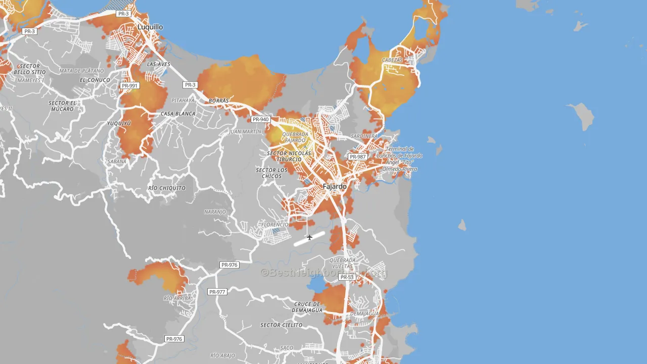 Bike Grade map of Fajardo Municipio, PR