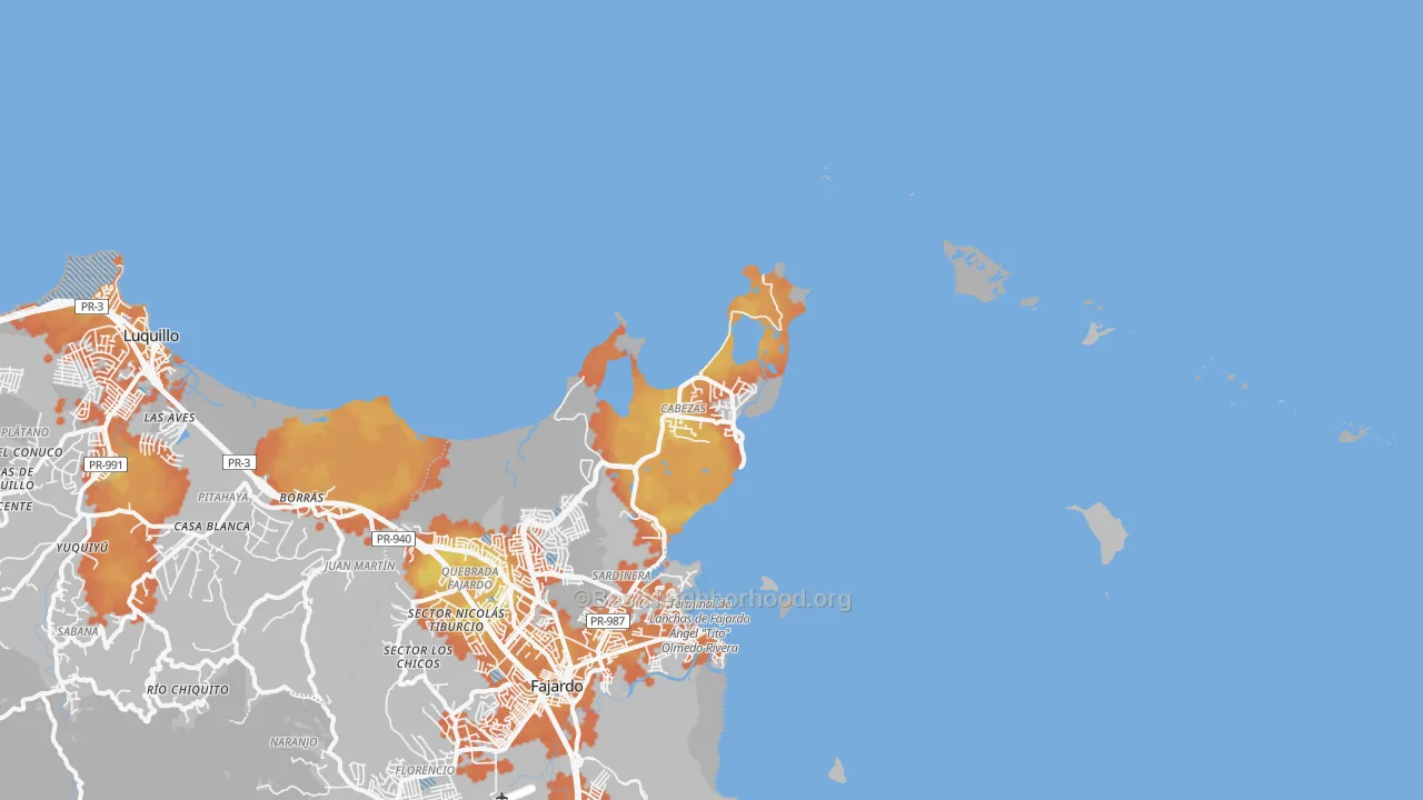 Bike Grade map of Fajardo, PR
