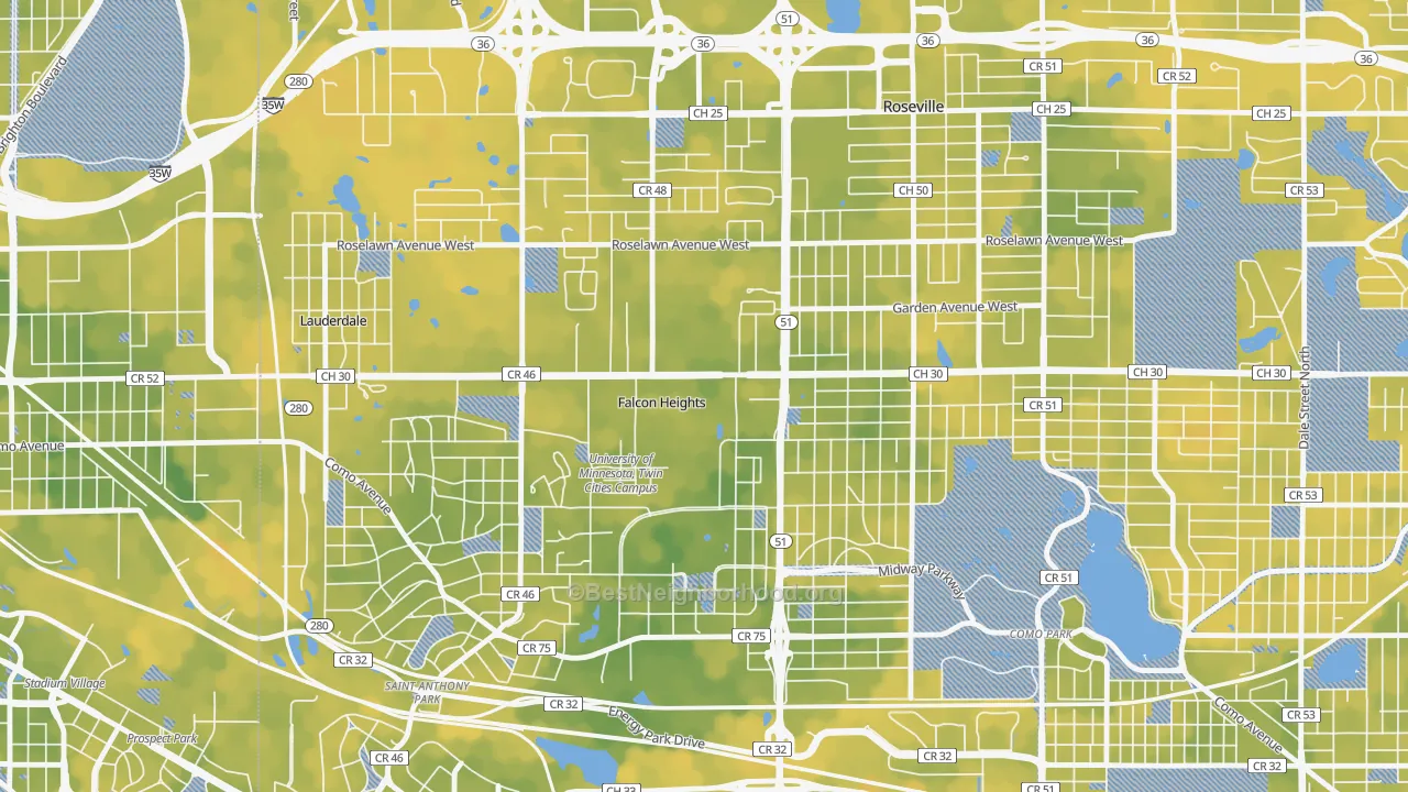 Bike Grade map of Falcon Heights, MN