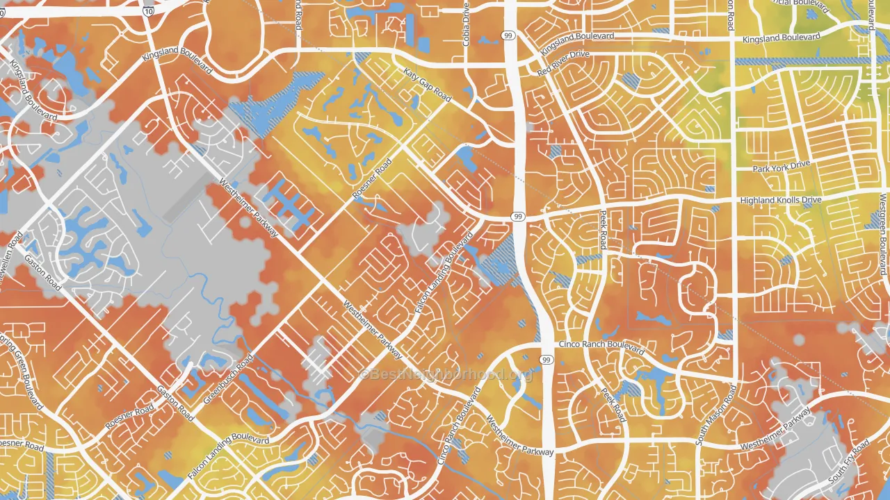 Bike Grade map of Falcon Landing, Katy, TX