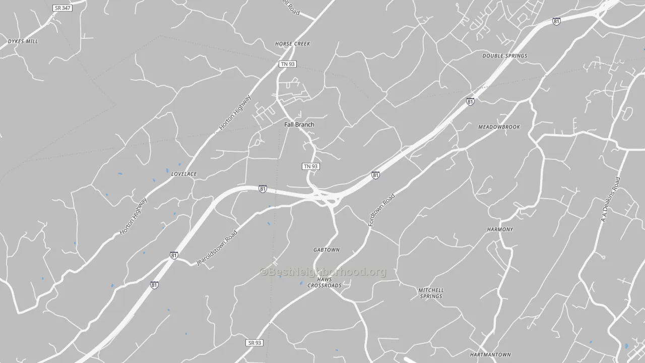 Bike Grade map of Fall Branch, TN