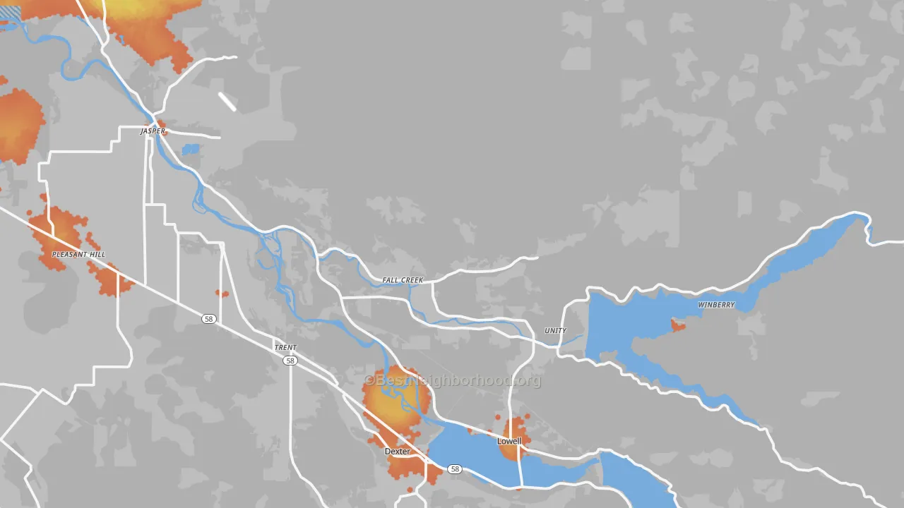 Bike Grade map of Fall Creek, OR