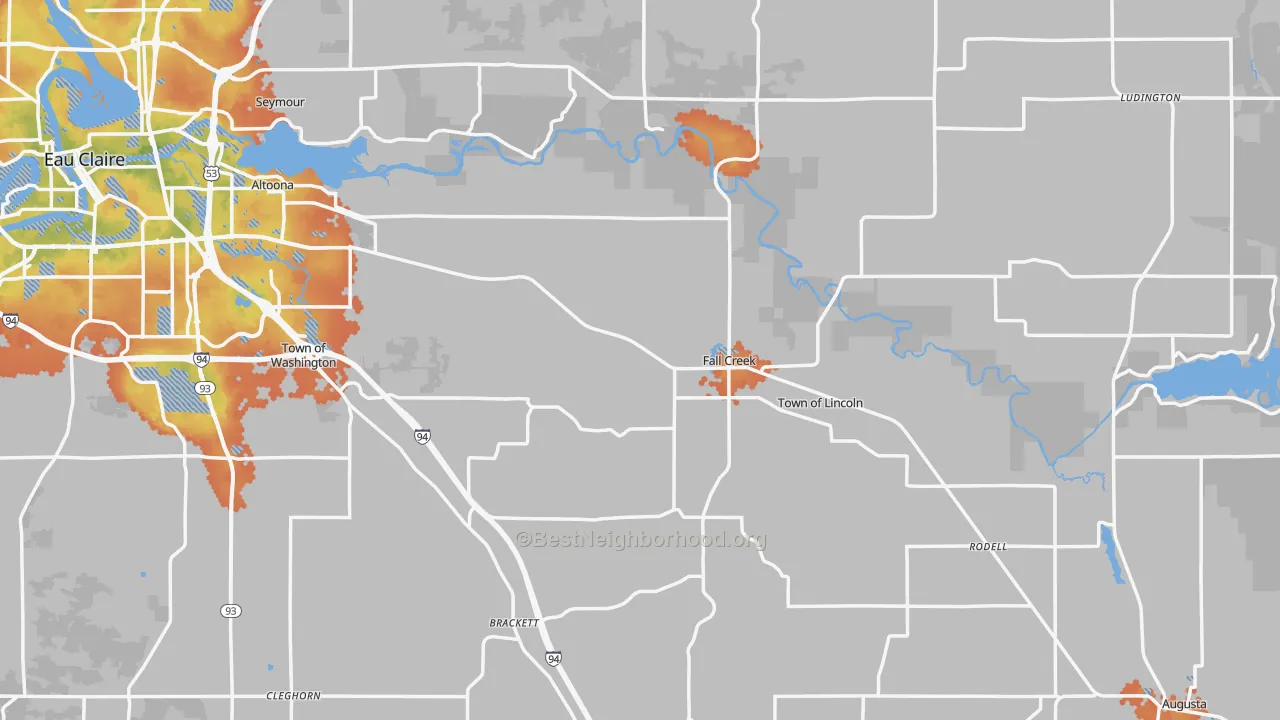 Bike Grade map of Fall Creek, WI