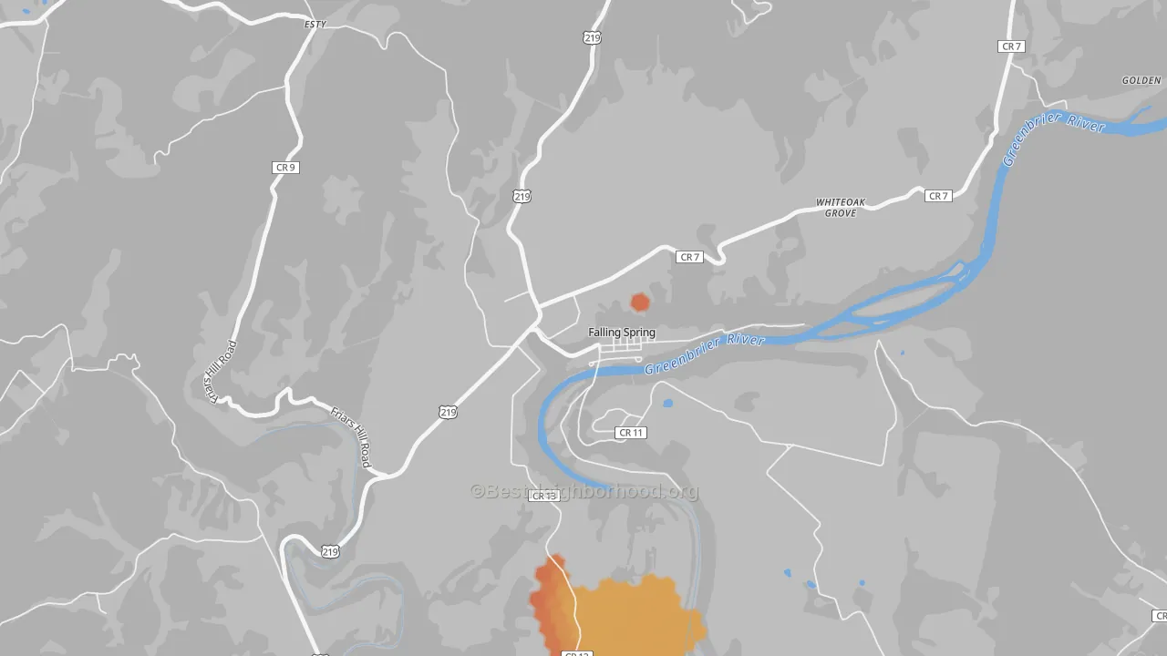 Bike Grade map of Falling Spring, WV