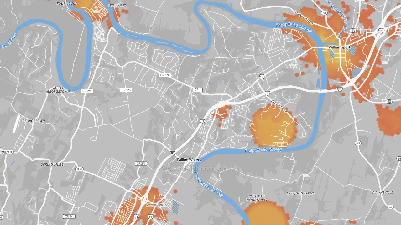 Bike Grade map of Falling Waters, WV
