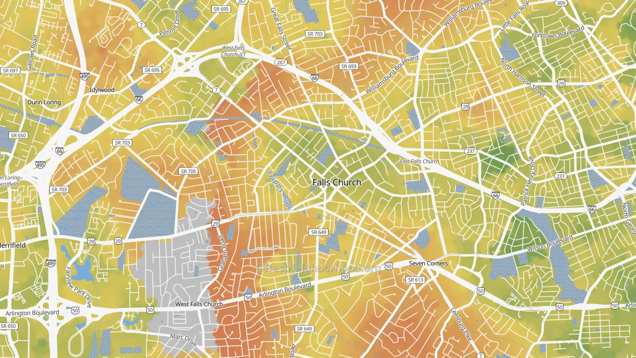 Bike Grade map of Falls Church City, VA