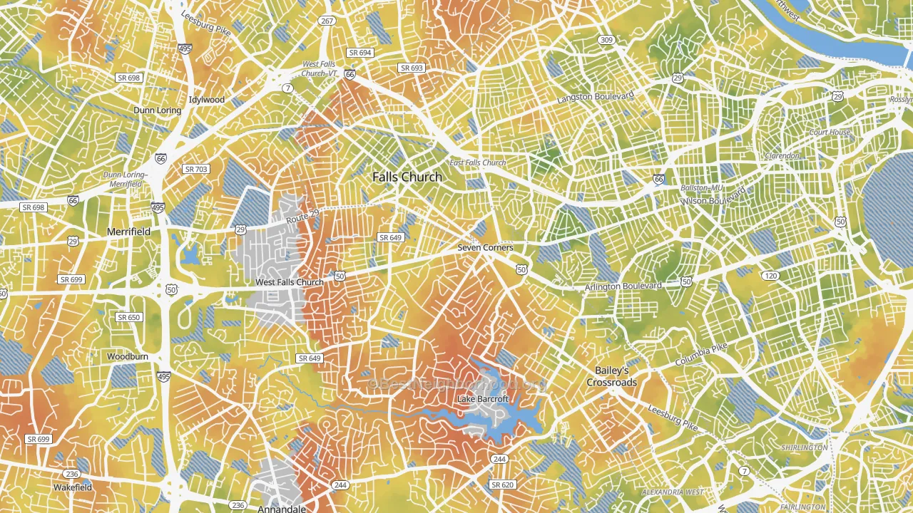Bike Grade map of Falls Church, VA