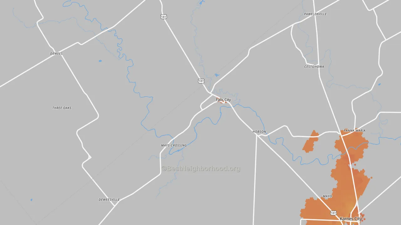 Bike Grade map of Falls City, TX