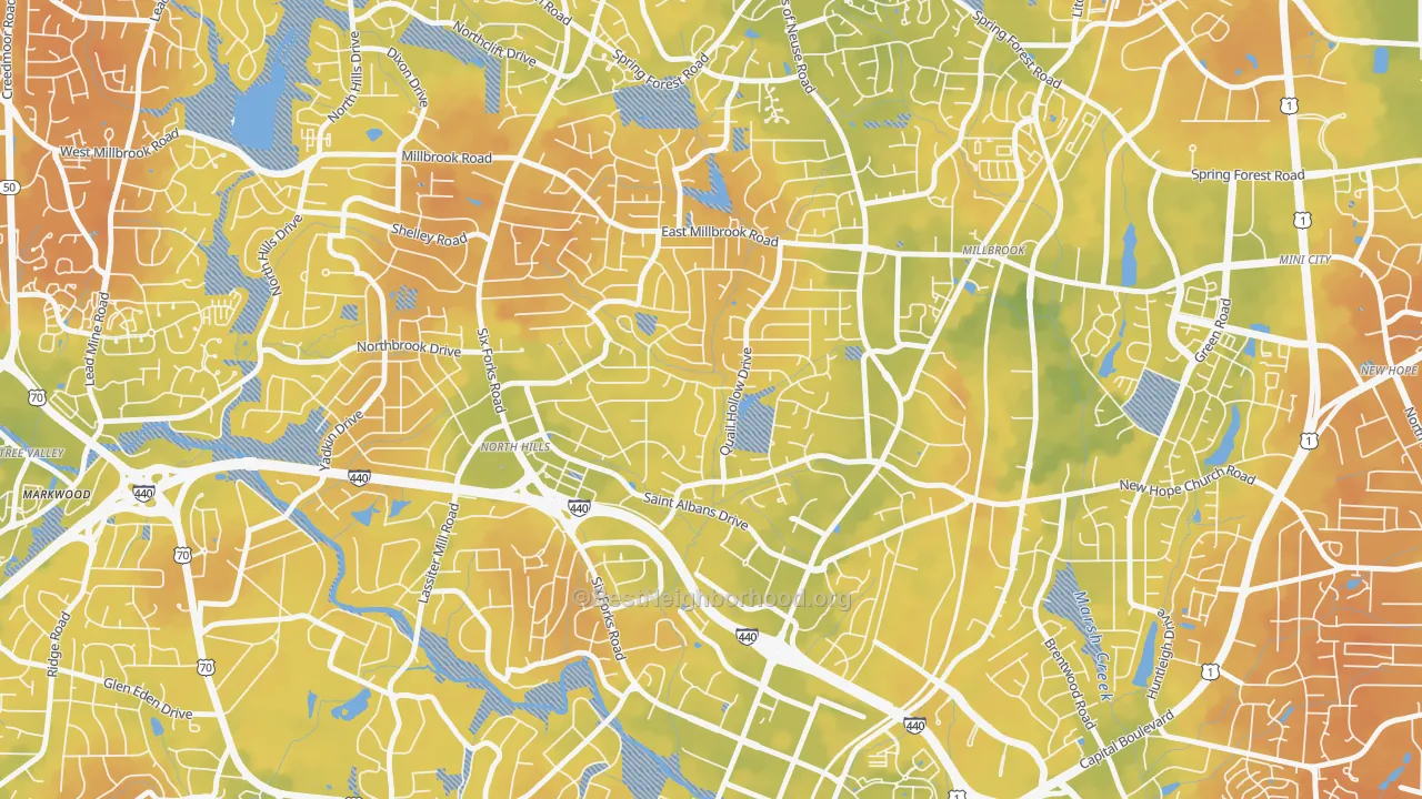 Bike Grade map of Falls of Neuse, Raleigh, NC