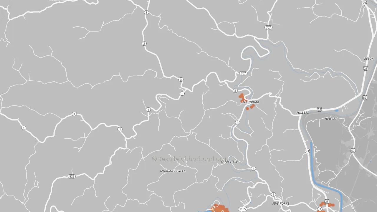Bike Grade map of Fallsburg, KY