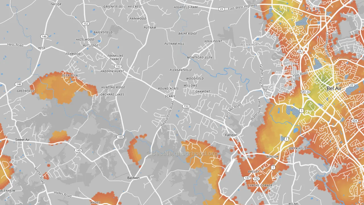 Bike Grade map of Fallston, MD