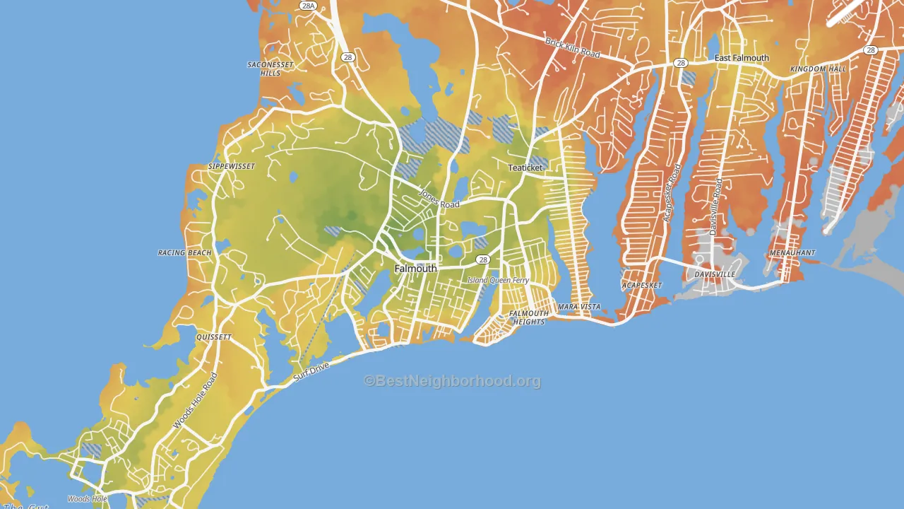 Bike Grade map of Falmouth, MA