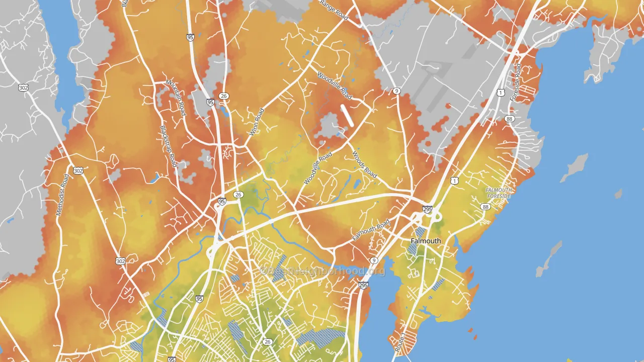 Bike Grade map of Falmouth, ME