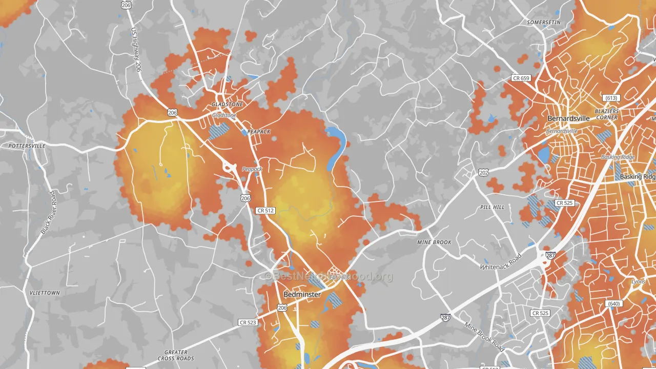 Bike Grade map of Far Hills, NJ