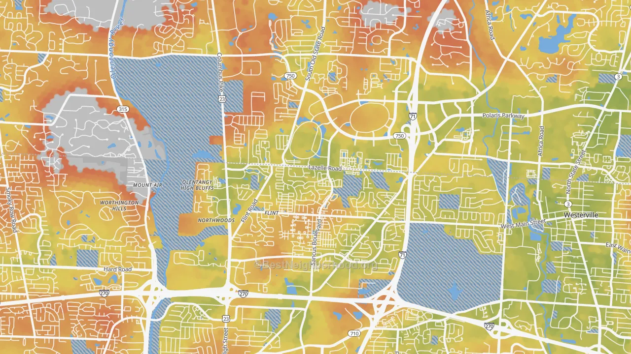 Bike Grade map of Far North, Columbus, OH