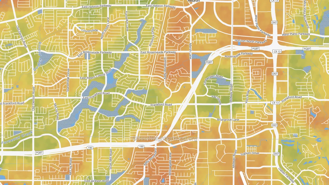 Bike Grade map of Far North Dallas-Carrollton, Carrollton, TX