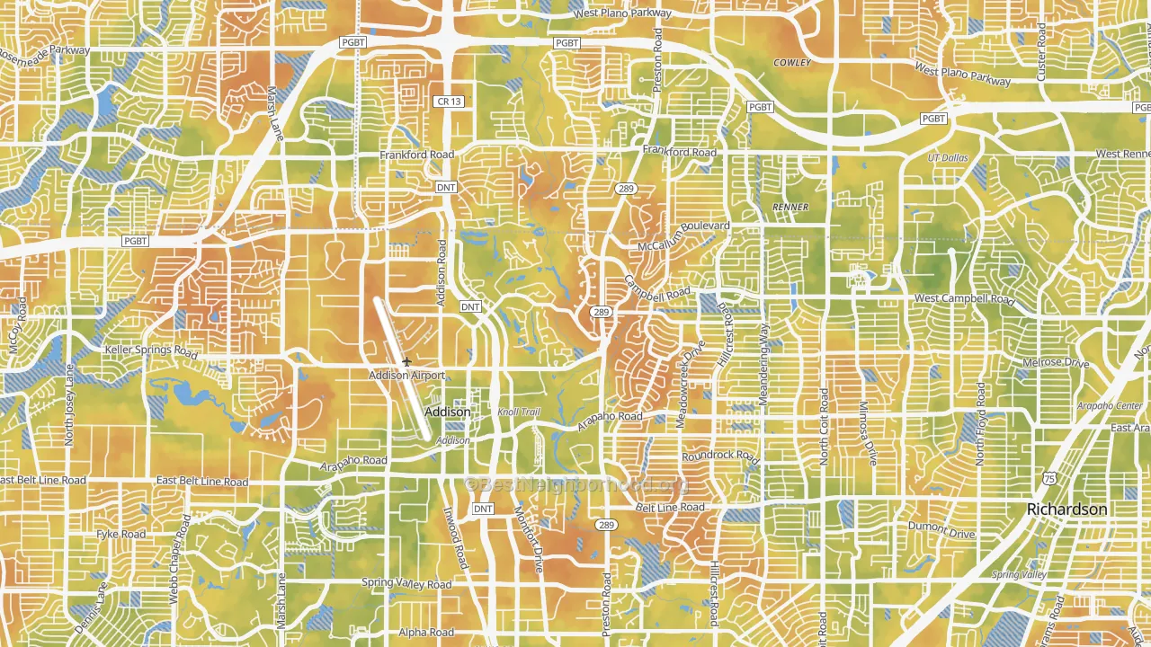 Bike Grade map of Far North Dallas, Dallas, TX