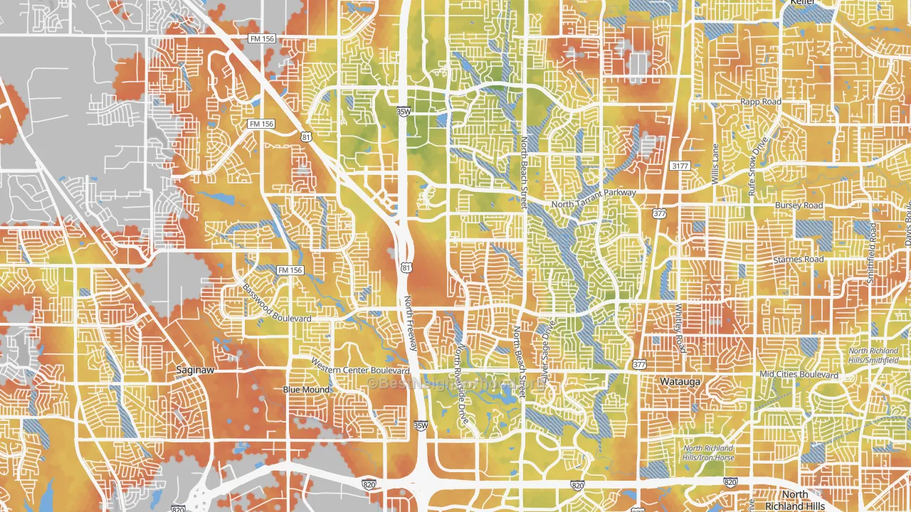 Bike Grade map of Far North Dallas-Fort Worth, Fort Worth, TX
